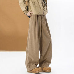 Threebooy Spring Men's Casual Straight Wide-Leg Corduroy Pants American Retro Streetwear Trousers Hip Hop Y2K Baggy Pantalones Hombre