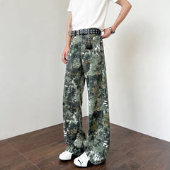 Threebooy Straight Leg pants mens Printed Casual Pants Trendy Floral Fashion Trousers Streetwear Hip Hop Style Men Women Summer Beachwear