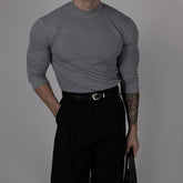Threebooy Mens T-Shirt Sports Fitness Elastic Bottoming Shirt Breathable Solid Color Versatile Simple Gym Long-Sleeved Top Men'S Clothing