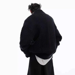 Threebooy Winter Male Solid Color Long-Sleeved Sweater Cardigan American Retro Fashion Trend High Street Loose Casual Niche Men's Top