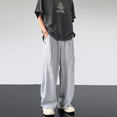 Threebooy Summer Men's Solid Color Loose Straight Casual Pants Elastic Waist Ventilate Sweatpants Fashion Trend Trousers M-2XL