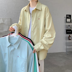 Threebooy Solid Color Men's Fashionable Candy Color Shirt Men's Casual Long Sleeve Shirt for Men Turn Down Collar Overshirt Black White