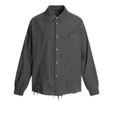 Threebooy Vintage Plaid Shirts Men Streetwear Hip Hop Punk Long Sleeve Shirt for Men Harajuku Ripped Hole Loose Casual Blouse Tops Coats