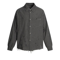 Threebooy Vintage Plaid Shirts Men Streetwear Hip Hop Punk Long Sleeve Shirt for Men Harajuku Ripped Hole Loose Casual Blouse Tops Coats