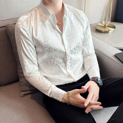 Threebooy British Style Men's Spring High Quality Business Dress Shirts/KMale Slim Fit printing Long Sleeve Shirts Plus Size S-3XL