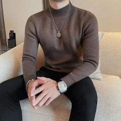 Threebooy Half Turtleneck Sweater Men with Striped Wool in Autumn Winter Thickened Slightly Loose Base Knitted