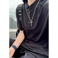 Threebooy Summer Short Sleeved T-shirt Men Black White Casual T Shirt Men Streetwear Hip-hop Loose Pleated Tshirt Mens Top Plus Size 4XL