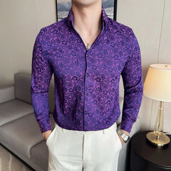 Threebooy Fashion Retro Big V-neck Shirt for Men Autumn Long Sleeve Casual Business Shirts Social Party Streetwear Tuxedo Blouse