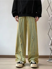 Threebooy Y2K Streetwear Washed Blue Old Baggy Stacked Jeans Pants For Men Clothing Straight Hip Hop Loose Denim Trousers