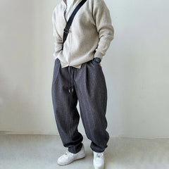 Threebooy Mens Pants Thick Woolen Casual Pants Autumn Streetwear Fashion Personality Versatile Trend Comfort Wide-Leg Pants Men'S Clothing