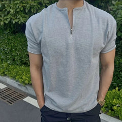 Threebooy New Semi-zipper Waffle Sports T-shirt Breathable and Large-scale Cuffed Fitness Garment Casual Breathable and Versatile