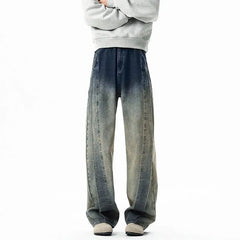 Threebooy New High Street Patchwork jeans men Personality design Trousers Harajuku Retro Washed Baggy Jeans Men Street Straight Leg Pants
