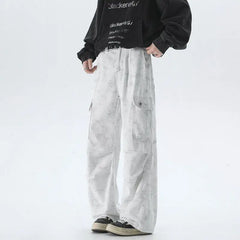 Threebooy Vintage Tie dye Men's Baggy Denim Trousers White 2025 New Streetwear Wide Leg Loose Denim Pants Fashion Straight Gargo Pants