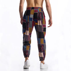 Threebooy Men's Boho Tribal Print Linen Pants Cotton Summer Casual Drawstring Outdoor Sport Trousers Running Jogger Tracksuit Pants