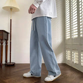 Threebooy Spring Korean Style Men's Loose Straight Jeans Street Hip-Hop Light Blue Baggy Casual Denim Trousers Y2k Men Clothing