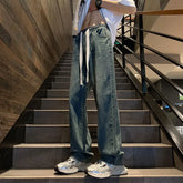 Threebooy Straight Jeans men Elastic waist Spring New Vintage Casual Baggy Jeans Korean Youth Trousers Classic Wide Leg Denim Pants