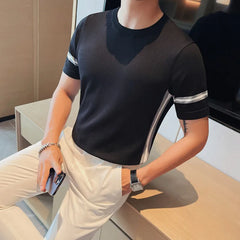 Threebooy Men's Summer High Quality Business Casual Short Sleeve T-shirts/Male Slim Fit Fashion Round Neck Knitted T-shirt S-4XL