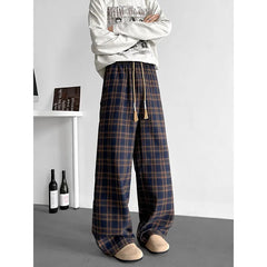 Threebooy Summer Casual Pants Men Oversized Plaid Pants Men Streetwear Hip-hop Loose Wide Leg Pants Mens Vintage Trousers Plus Size 5XL
