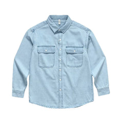Threebooy Spring And Autumn Men's Denim Long Sleeved Shirt With Double Pockets American Work Style Loose Fitting Washed Denim Shirt Jacket