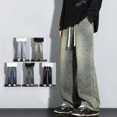 Threebooy 5 Colors Men's Fashion Vintage Jeans Korean High Street Classic Solid Color Denim Trousers Baggy Straight Comfortable Male Pants