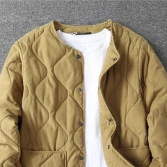 Threebooy Autumn Winter O-neck Quilted Jacket Men's Versatile Green Retro Thickened Coat Men Techwear Button Up Oversize Jacket