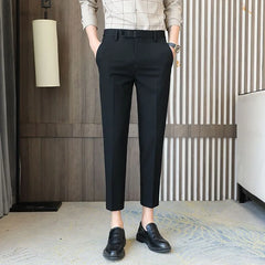 Threebooy Summer Thin Men's Business Casual Trousers Korean Style Slim Nine-point Pants Small Feet