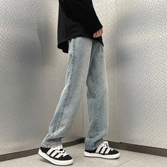 Threebooy 5 Colors Fashion Korean Baggy Pants Men Spring Autumn New Loose Straight Jeans Elastic Waist Wide Leg Casual Pants Men's Clothes