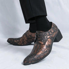 Threebooy Men High Heeled Lace Up Derby Shoes PU Embossed Fashionable Comfortable Business Formal Banquet Men Shoes