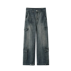 Threebooy Men Workwear Cargo Jeans New Multi Pocket Loose Straight Leg Baggy Streetwear Denim Pants Urban Casual Trousers 2025 Autumn