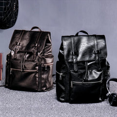 Threebooy Men's PU Leather Backpack Large Capacity Travel Computer backpacks Fashion Laptop Students Schoolbag Expandable USB Charger Bags