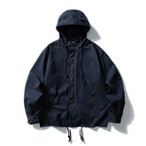 Threebooy Vintage Hooded Cargo Jacket Mens Streetwear Punk Y2k Casual Coats Oversized Harajuku Loose Pockets Japan Style Jackets Male