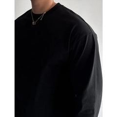 Threebooy Round Neck Long-sleeved T-shirt Men's Autumn Winter Sports Solid Color Bottoming Shirt Top