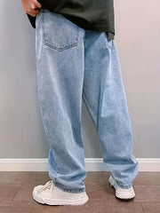 Threebooy Plus Size 3XL Spring Autumn Baggy Jeans Men Fashion Oversize Casual Straight Loose Denim Trousers Y2k Streetwear Wide Leg Pants