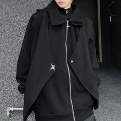 Threebooy Mens Fashion Y2k Fake Two-Piece Cardigan Sweatshirt Autumn Winter High Street American Style Heavy Trend Functional Jacket Men