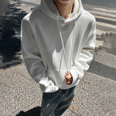 Threebooy Autumn New Male Solid Color Long-Sleeved Hooded Sweatshirt American Retro Fashion Trend High Street Loose Casual Men's Tops