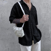 Threebooy Summer New Solid Color Shirt Fashionable Sexy Men's Mid-sleeved European and American Mesh Perspective Lace