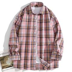 Threebooy Spring Men's Shirts Single Breaste Classic Plaid Lapel Shirts Smart Casual Flannel Shirt Long Sleeved Autumn Men Stripe Top