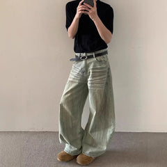 Threebooy Summer New Men's Solid Color Korean Jeans Y2k Harajuku Retro Casual Fashion Trend Street Hip-hop Simple Loose Men's Bottoms