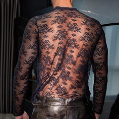 Threebooy Mens Jumpsuit Mesh Embroidery Semi Visible Sexy Jumpsuit Autumn Casual Tight Fitting Nightclub Erotic Vest Men’s Clothing