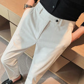 Threebooy Men's Luxury Corduroy Button-down Naples Slim-fit Suit Pants Casual Solid Color Straight Premium Elegant Dress Pants Spring