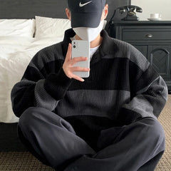 Threebooy Men's Casual Knitted Printed Pullovers Sweater Luxury Vintage Loose Button Lapel Striped Long Sleeve Autumn Clothing New