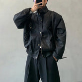 Threebooy Y2K Mens Leather Jacket Pockets Zippers Buttons Windproof Baseball Jacket Spring Casual Motorcycle Jacket Men's Clothing