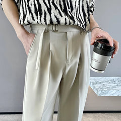 Threebooy New Spring Autumn Fashion Man Classic Slim Straight Long Suit Trousers Male Solid Color Men Smart Casual Business Pants 2XL