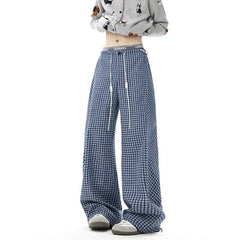 Threebooy Men Checkered Casual Pants American Retro Loose Straight Pants Man Fashion Plaid Streetwear Spring New Hip Hop Trousers