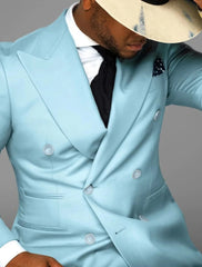Threebooy Men's Suit 2 Pieces Blazer Pants Bow Collar Double Breasted Buckle Work Wear Bussiness Wedding