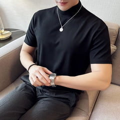 Threebooy New Style Men's Summer High Quality Short Sleeve T-shirts/Male Slim Fit Fashion Half Turtleneck Fashion T-shirts 4XL-M