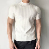 Threebooy Men's Clothing Fashion Jacquarded Tops Luxury High Quality Knit O Neck Short-sleeved T-shirt Leisure Popular Retro Slim Knitwear