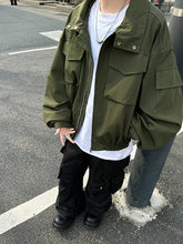 Threebooy Outdoor Work Jacket Men's Spring Autumn American Retro Zipper Coat Silhouette Bomber Handsome High Street Flying Work Jacket