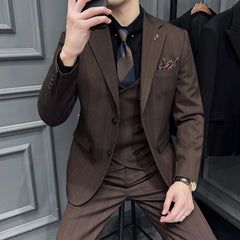 Threebooy High-quality, fashionable, stylish, versatile and trendy casual business suit set, men's three-piece British business suit