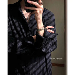 Threebooy Korean Version Solid Color Elastic Fashionable Top Men Solid Color Free Long-sleeved Shirt for Autumn New High-end Trendy Shirt